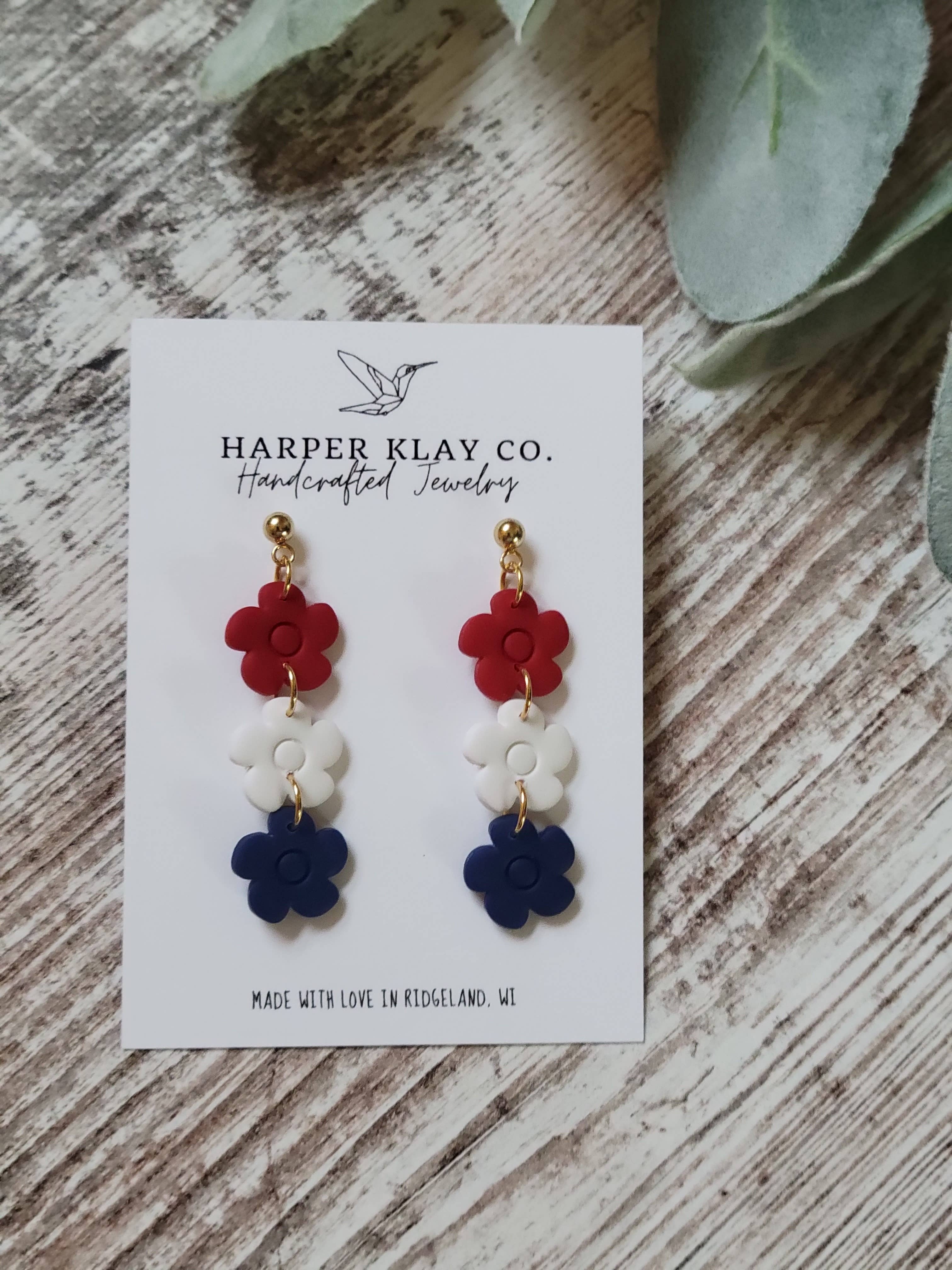 The Little flowers Set- Polymer Clay 4th of July Earrings