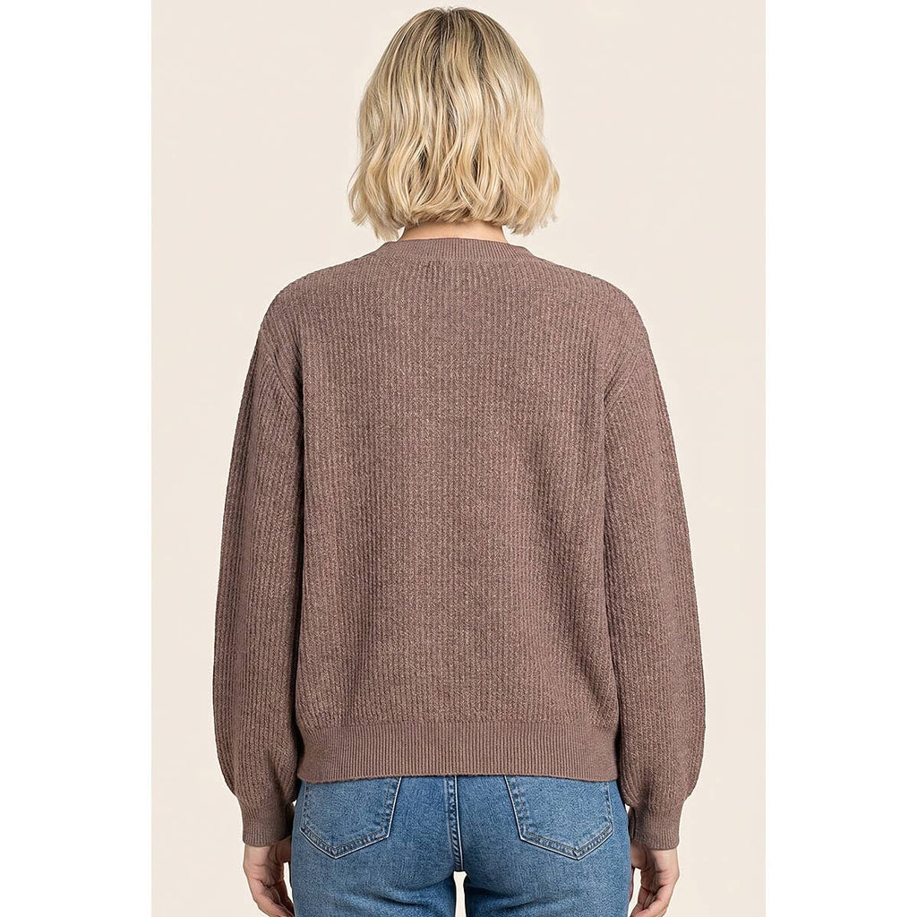 VERTICALLY TEXTURED BALLOON SLEEVE SWEATER