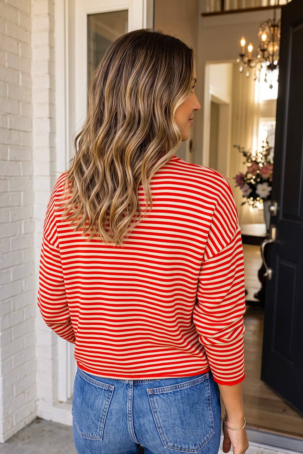 LAS Striped Button Up Collar Knit Cardigan (S-XL)