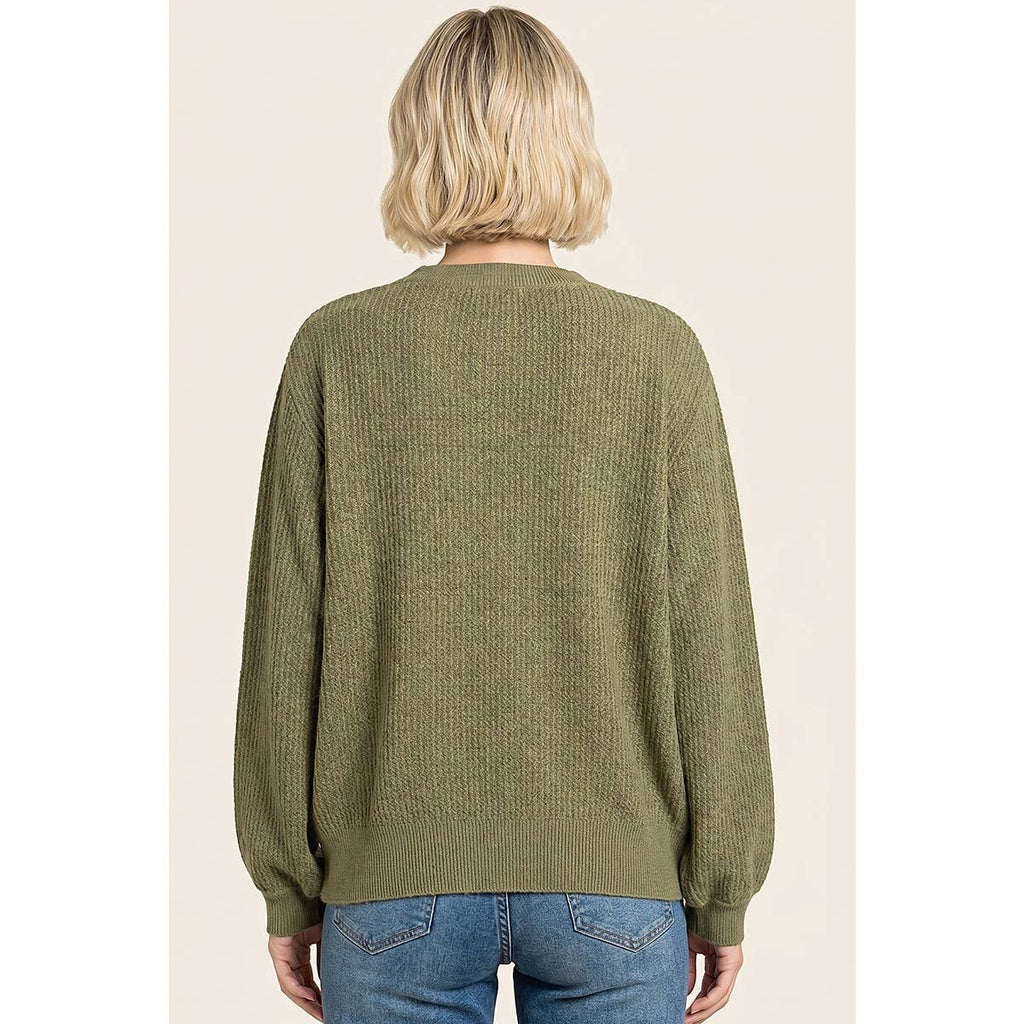 VERTICALLY TEXTURED BALLOON SLEEVE SWEATER