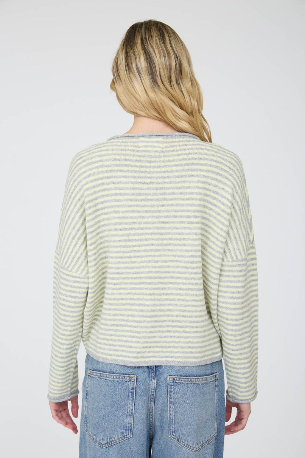 STRIPE RAW EDGE DROP SHOULDER KNIT CARDIGAN