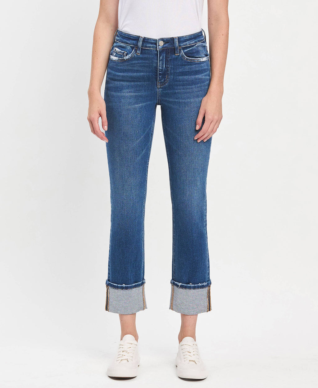 HIGH RISE CUFFED SLIM STRAIGHT JEANS T6590