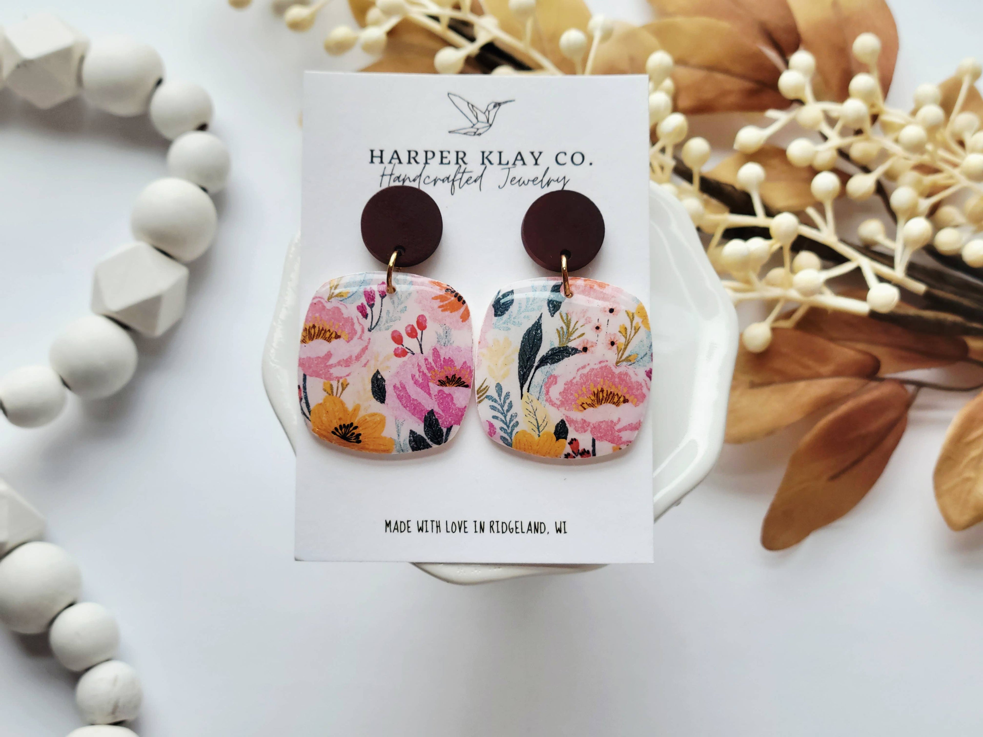 The Square Floral Set- Polymer Clay Dangle Earrings