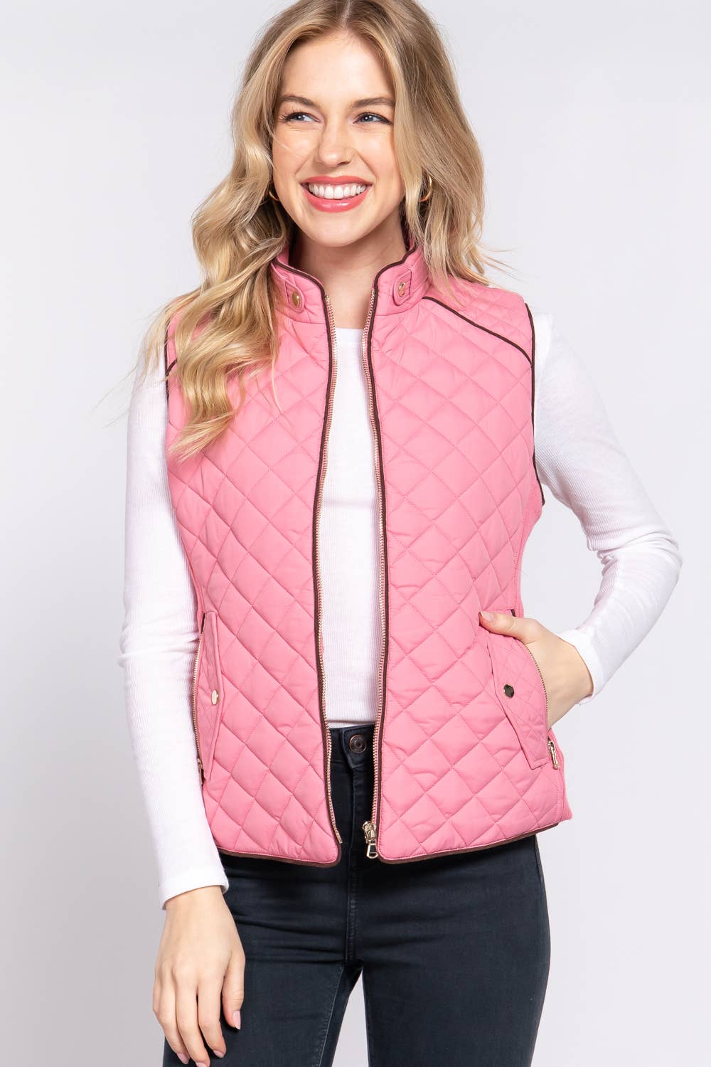 SUEDE PIPING QUILTED PADDING VEST