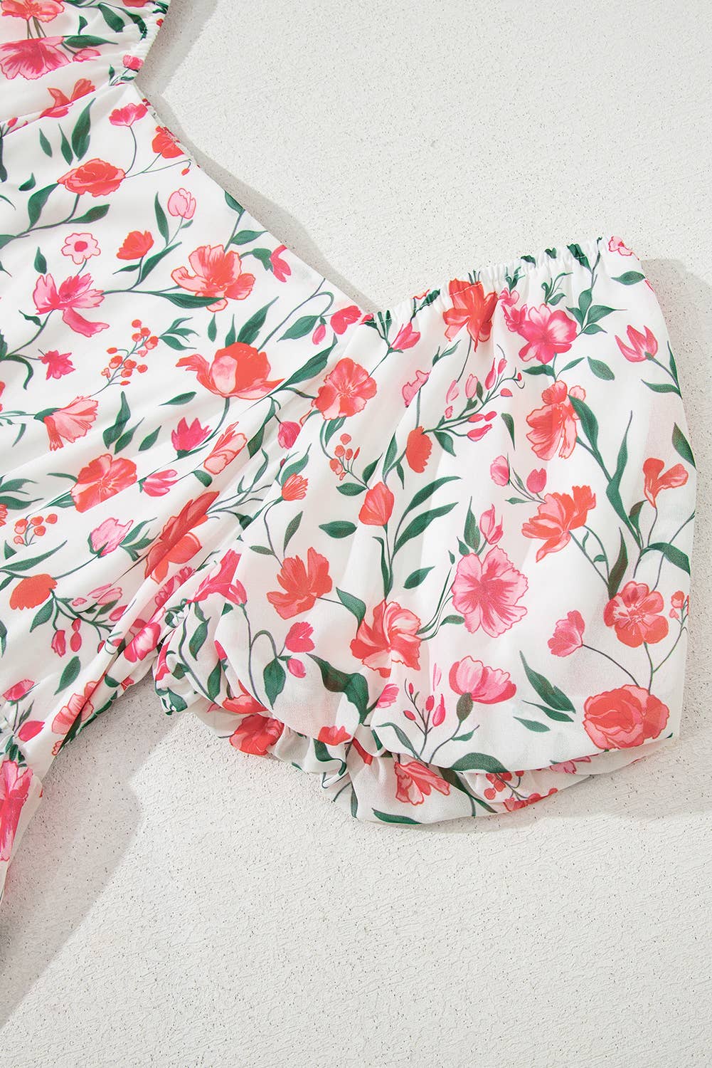 Floral Puff Sleeve Square Neck Empire Waist Tiered Maxi Dres