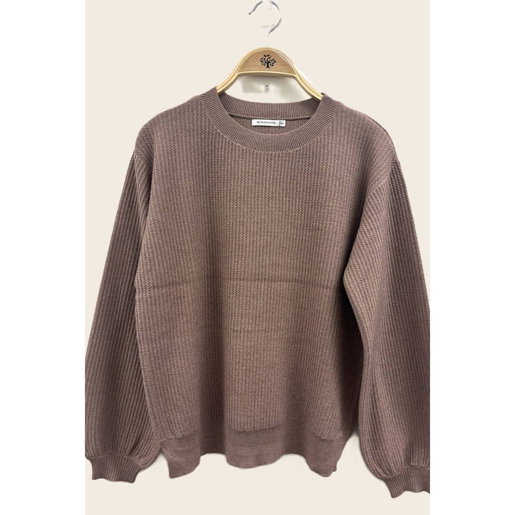 VERTICALLY TEXTURED BALLOON SLEEVE SWEATER