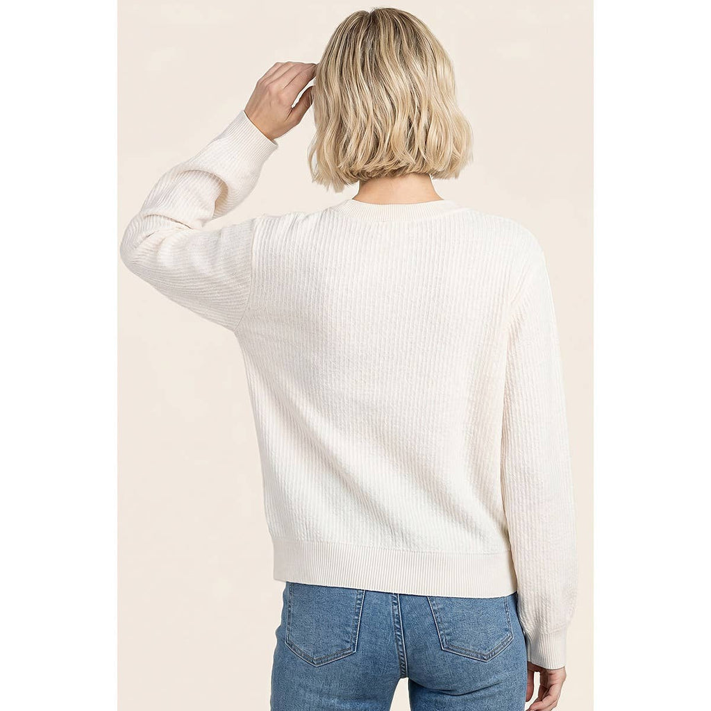 VERTICALLY TEXTURED BALLOON SLEEVE SWEATER