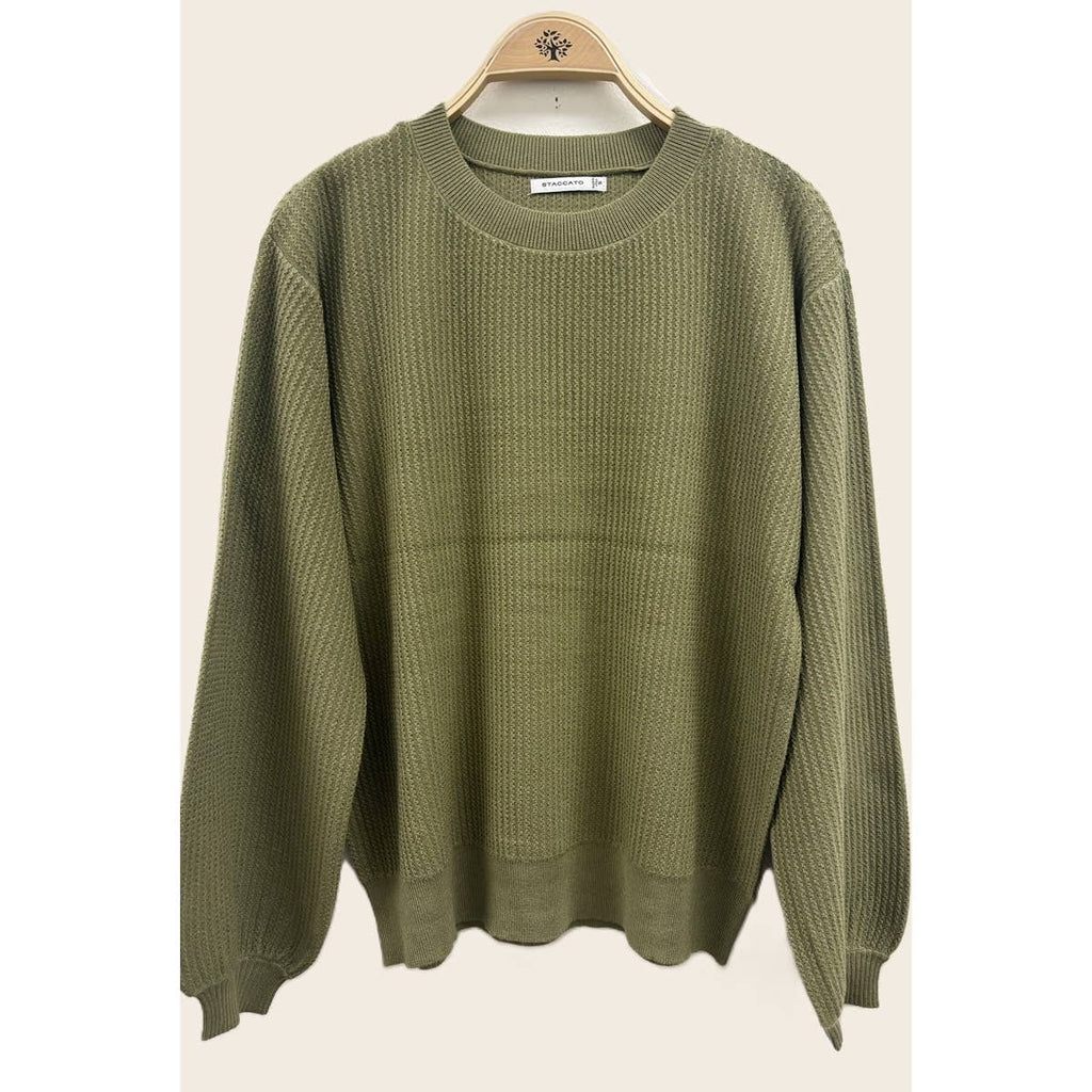 VERTICALLY TEXTURED BALLOON SLEEVE SWEATER