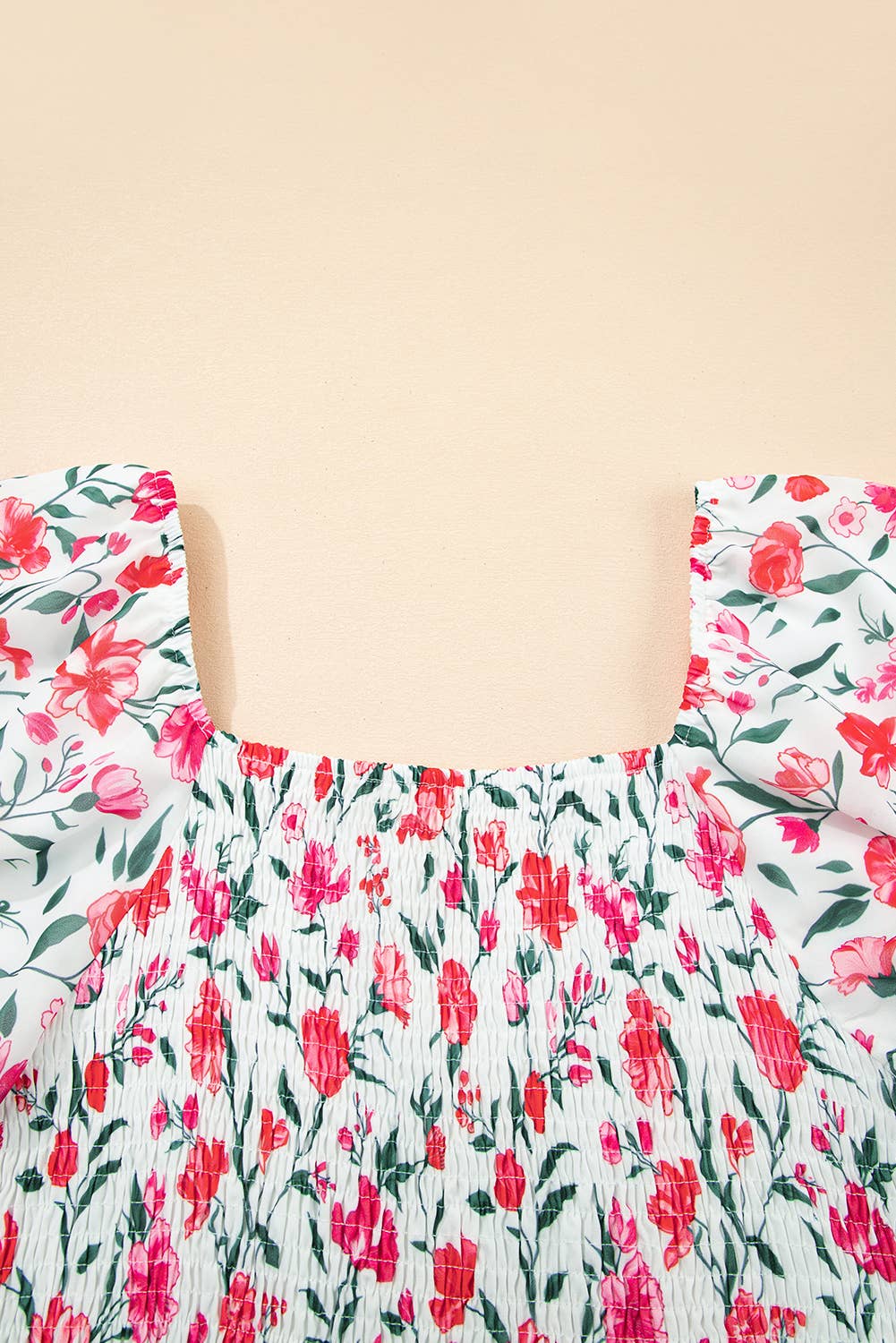 Floral Puff Sleeve Square Neck Empire Waist Tiered Maxi Dres