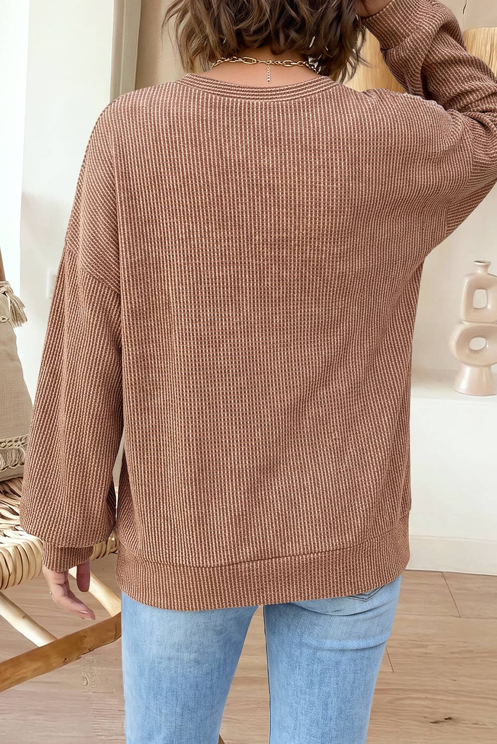 66 Leopard Print Colorblock Ribbed Knit Blouse (S-XL)