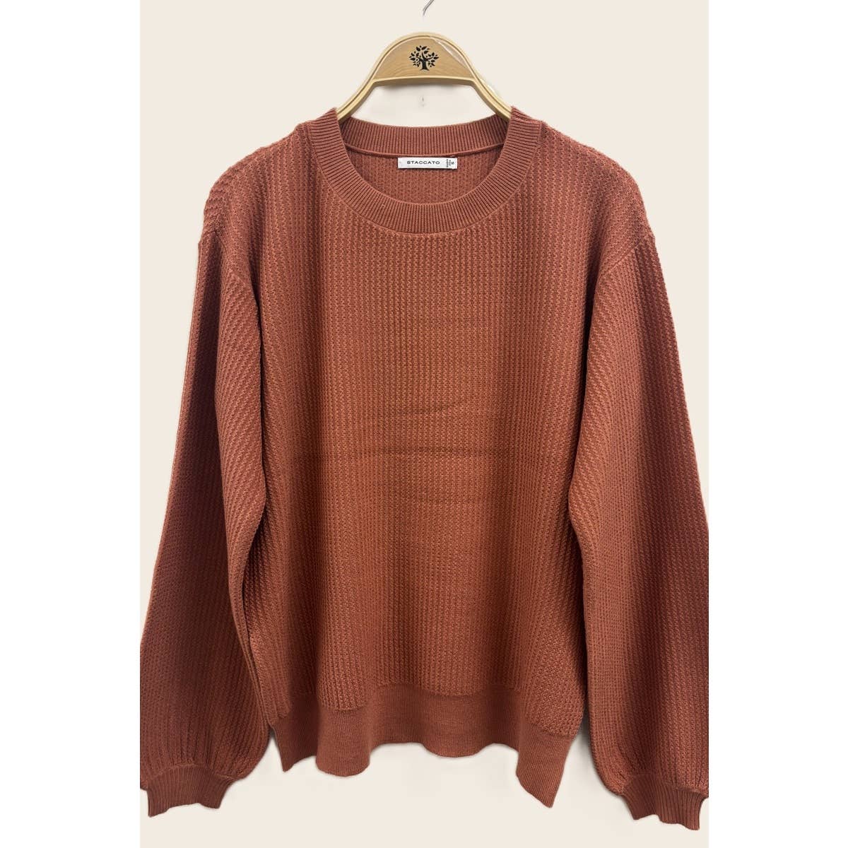 VERTICALLY TEXTURED BALLOON SLEEVE SWEATER
