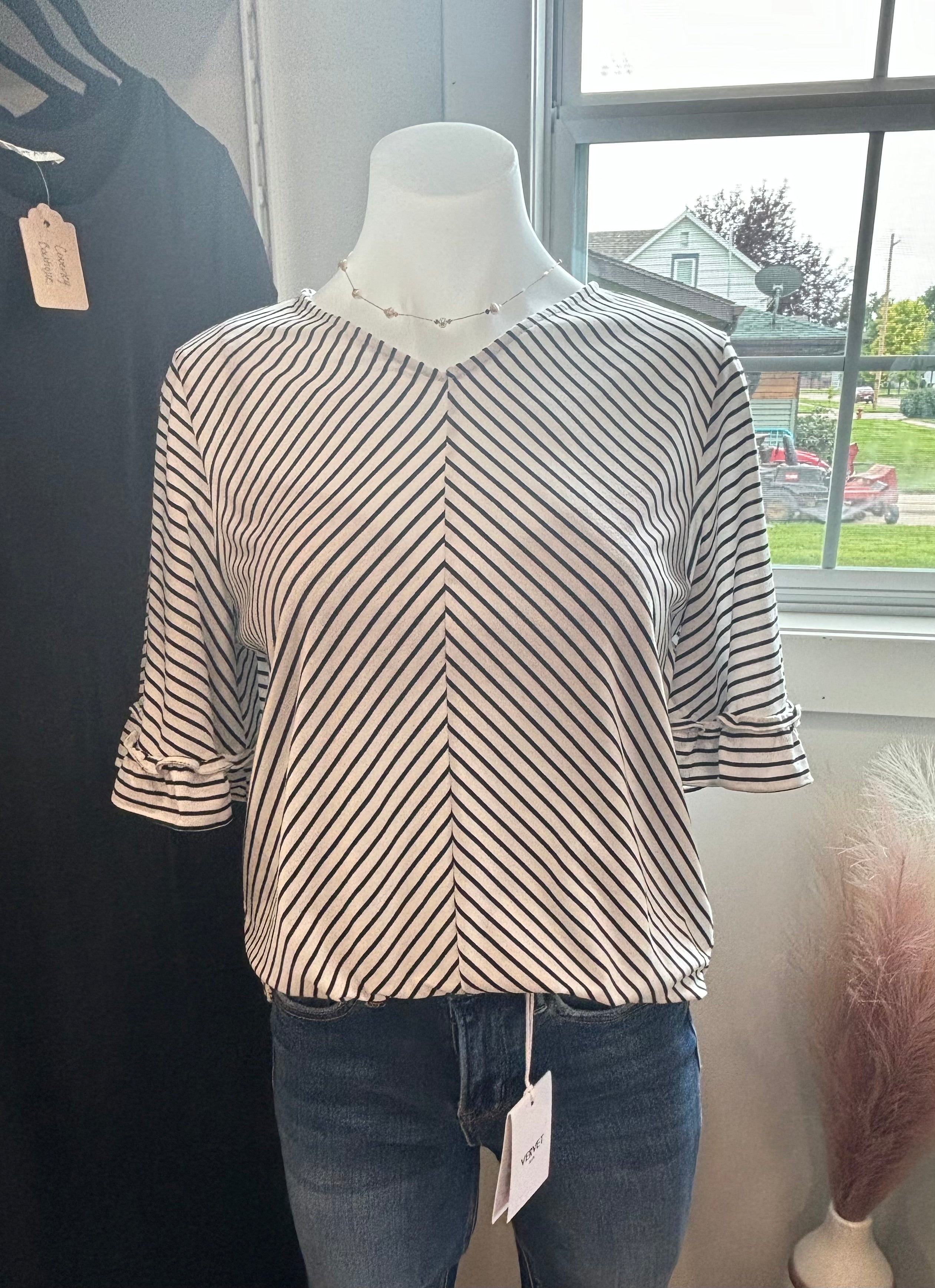 Striped Top With Ruffled Sleeves