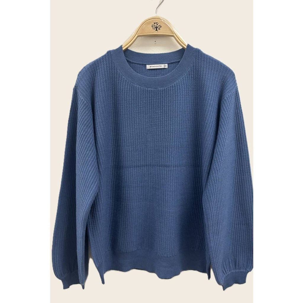 VERTICALLY TEXTURED BALLOON SLEEVE SWEATER