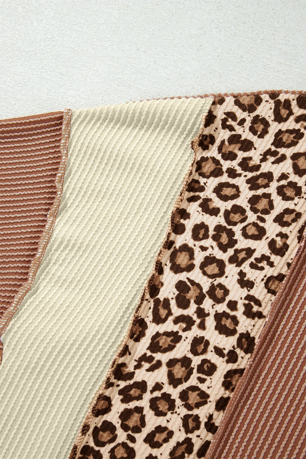 66 Leopard Print Colorblock Ribbed Knit Blouse (S-XL)