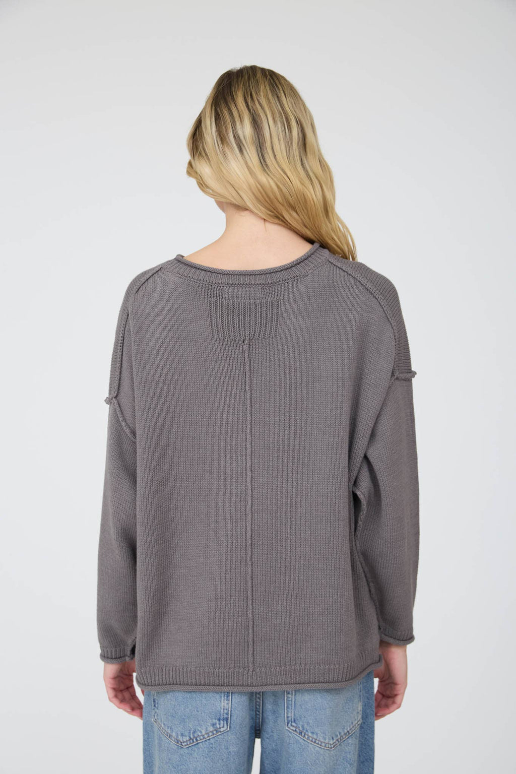 RAW EDGE EXTENDED SHOULDER LONG SLEEVE SWEATER