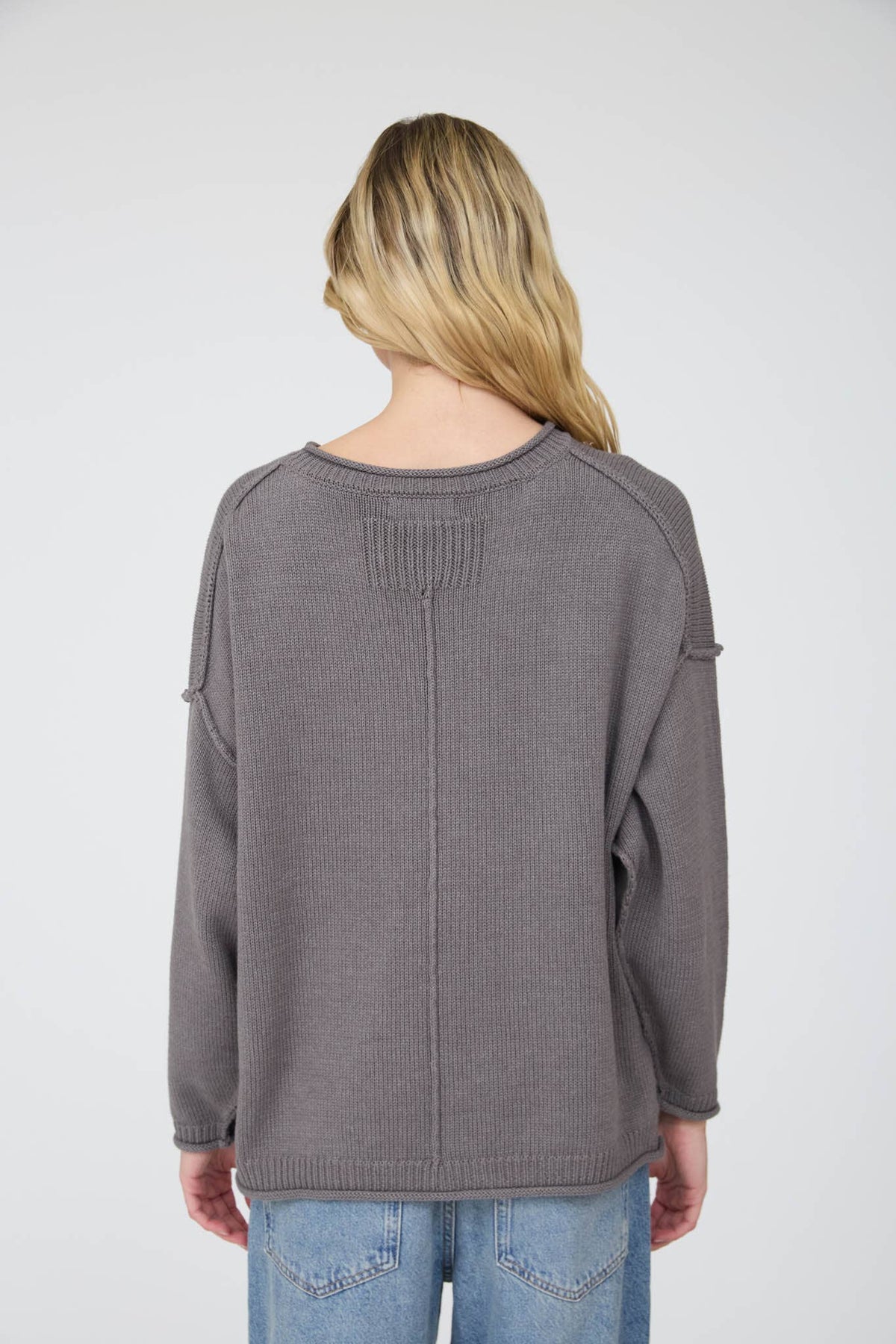RAW EDGE EXTENDED SHOULDER LONG SLEEVE SWEATER