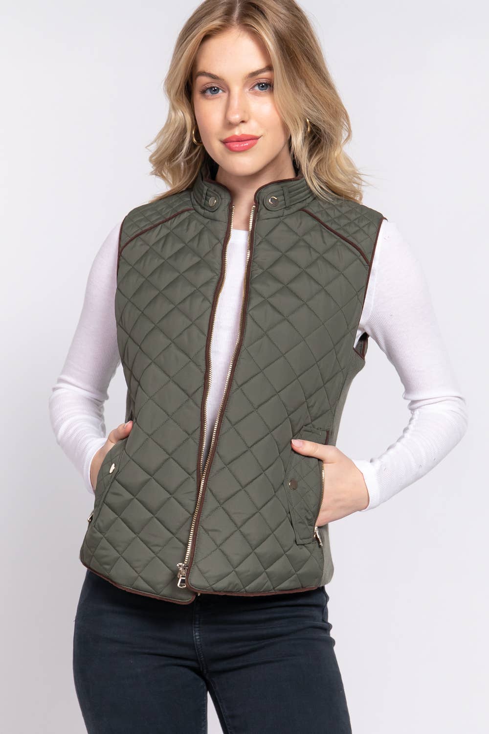SUEDE PIPING QUILTED PADDING VEST