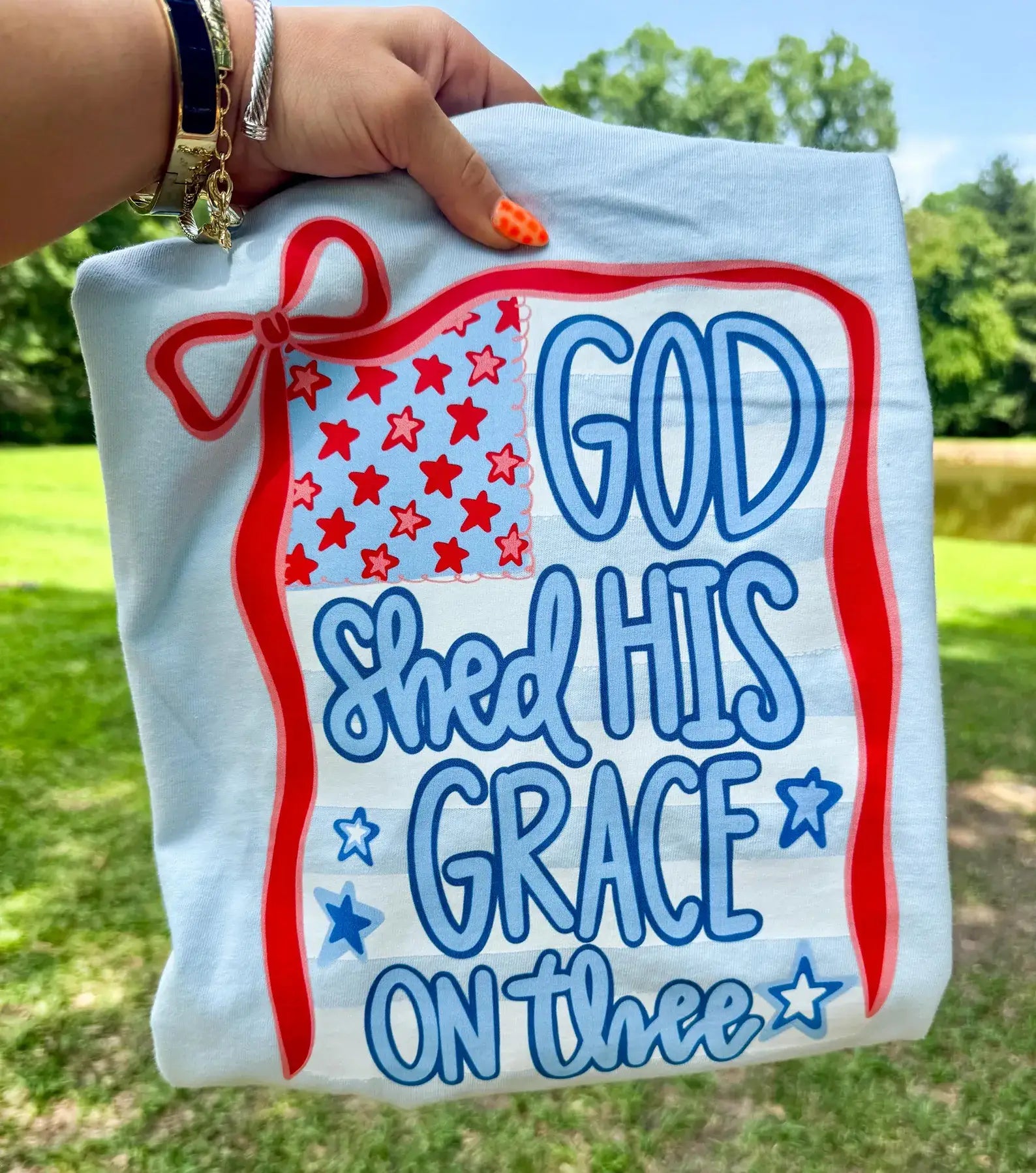 God Shed His Grace On Thee Trendy Patriotic Adult Tee 