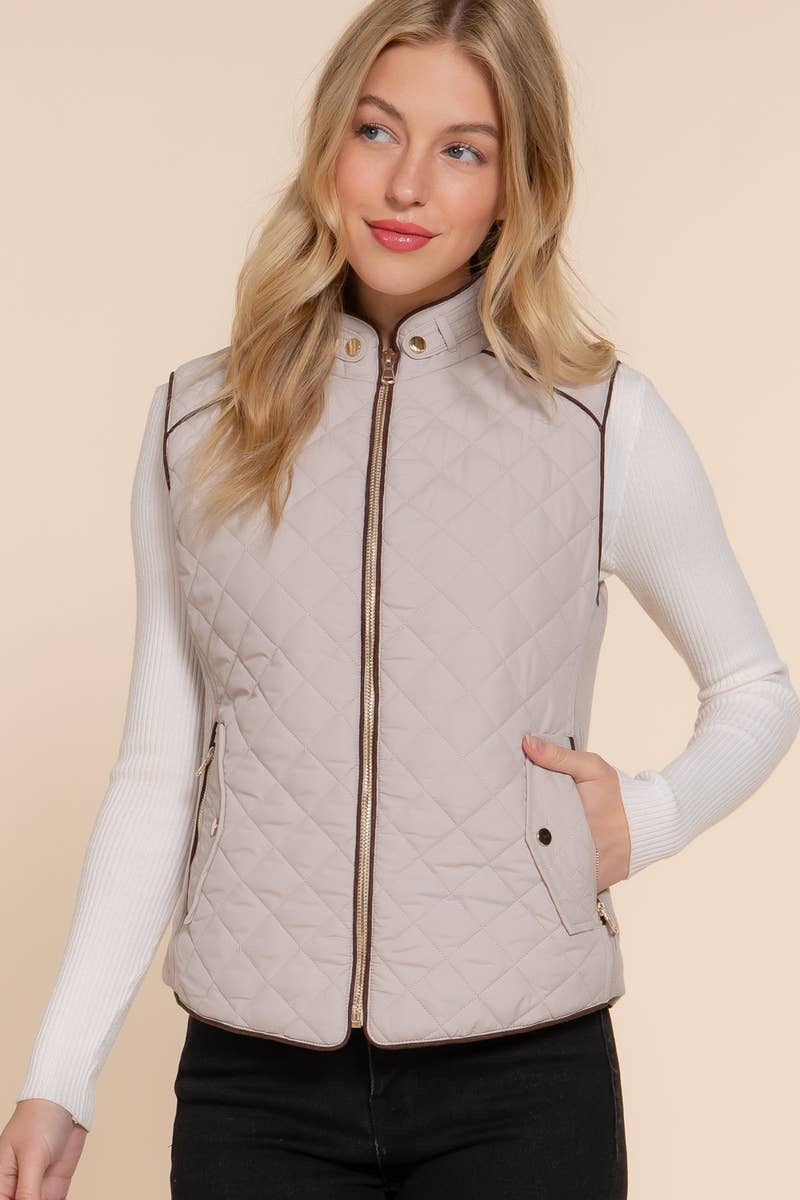 SUEDE PIPING QUILTED PADDING VEST