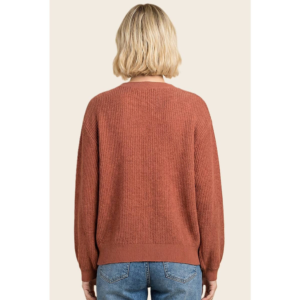 VERTICALLY TEXTURED BALLOON SLEEVE SWEATER