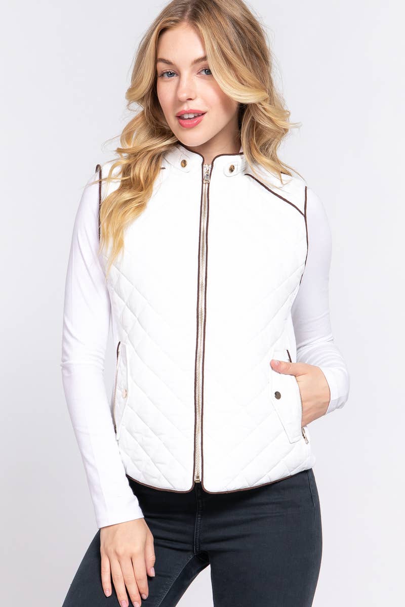 SUEDE PIPING QUILTED PADDING VEST