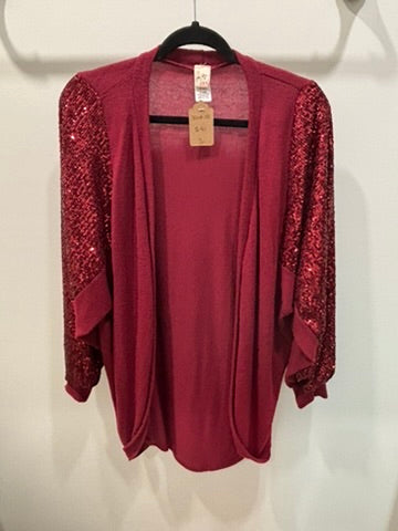 Red Sparkle Sleeve Cardigan