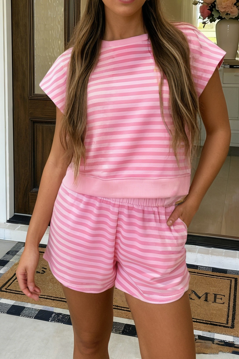 Striped Tee And Shorts Set