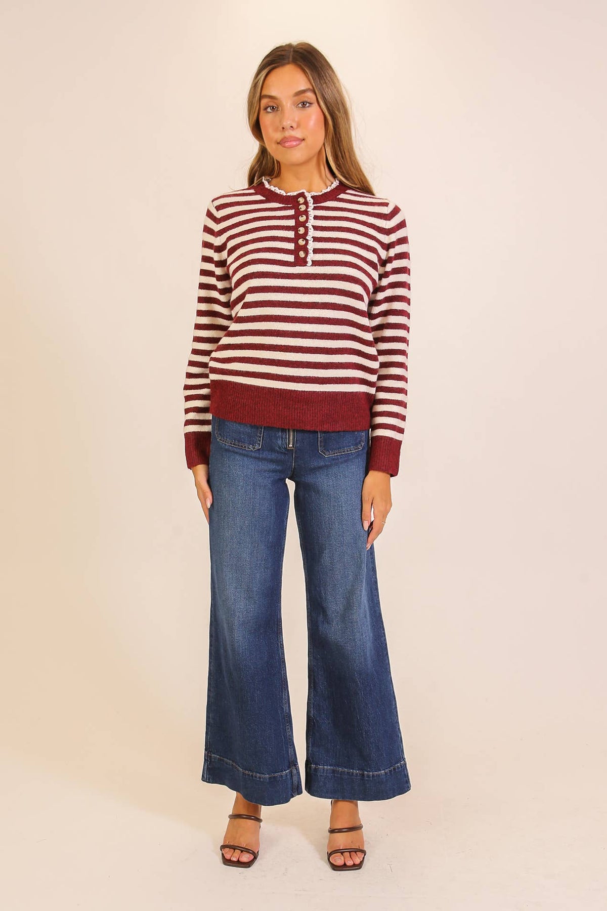 Sweet Stripe Henley Knit Sweater
