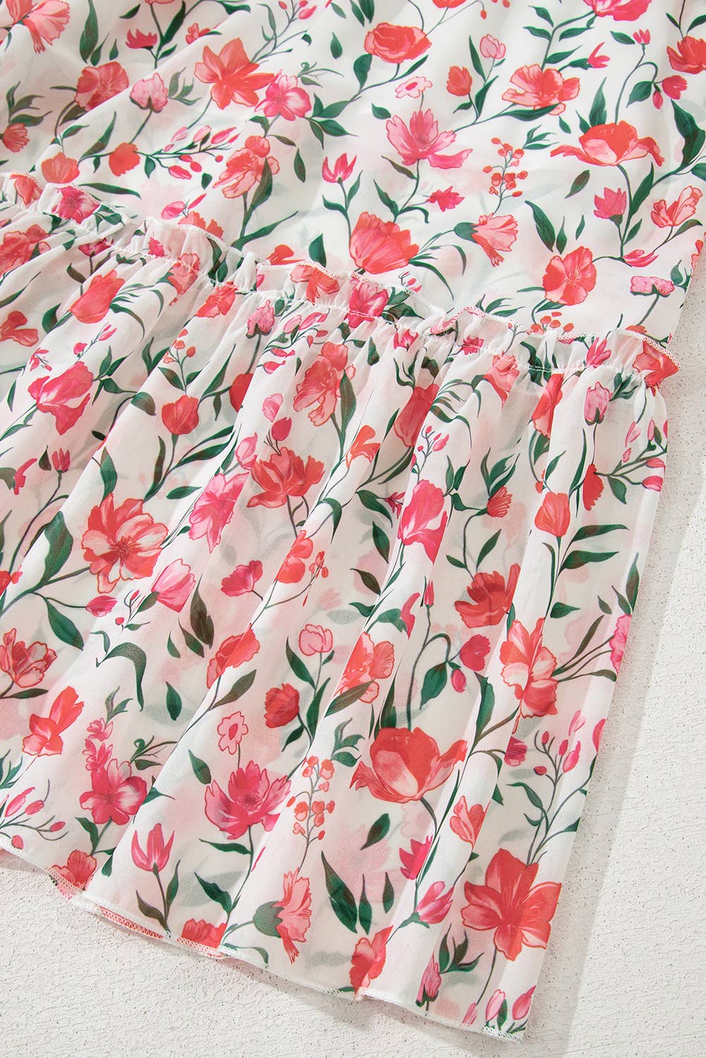 Floral Puff Sleeve Square Neck Empire Waist Tiered Maxi Dres