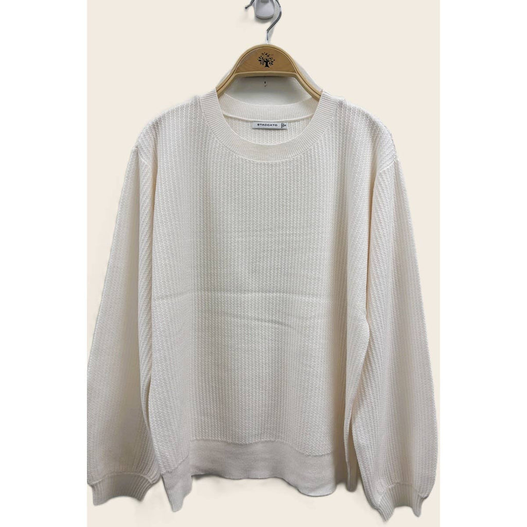 VERTICALLY TEXTURED BALLOON SLEEVE SWEATER