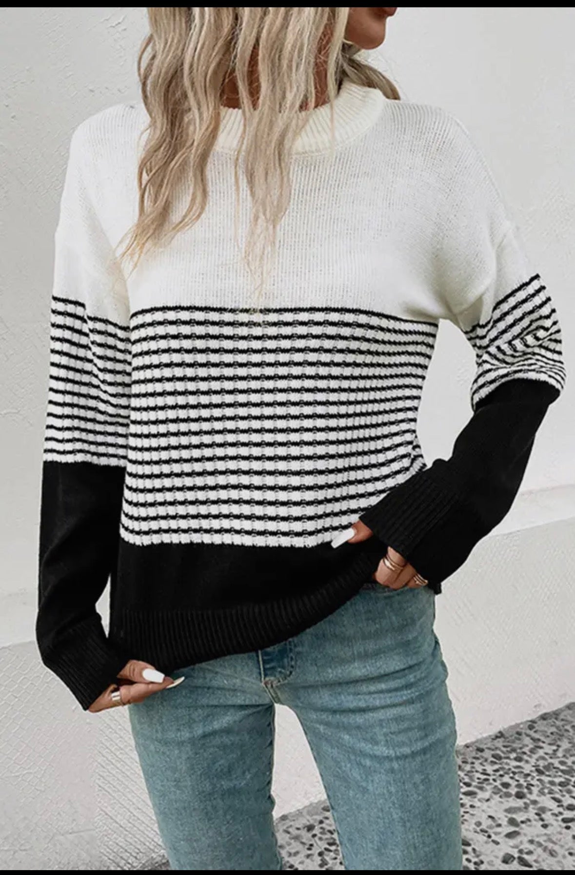 Black and White Color Block Sweater
