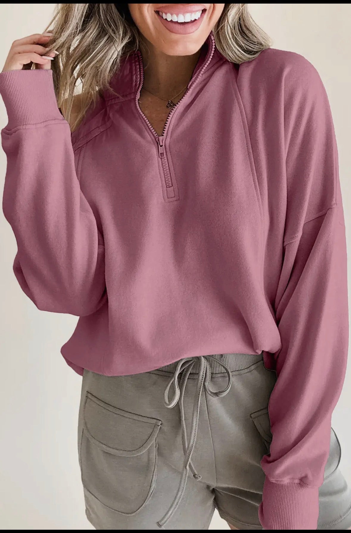 Quater Zip Pink Sweatshirt