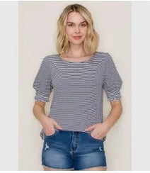 Smocked Hem Pinstriped Top