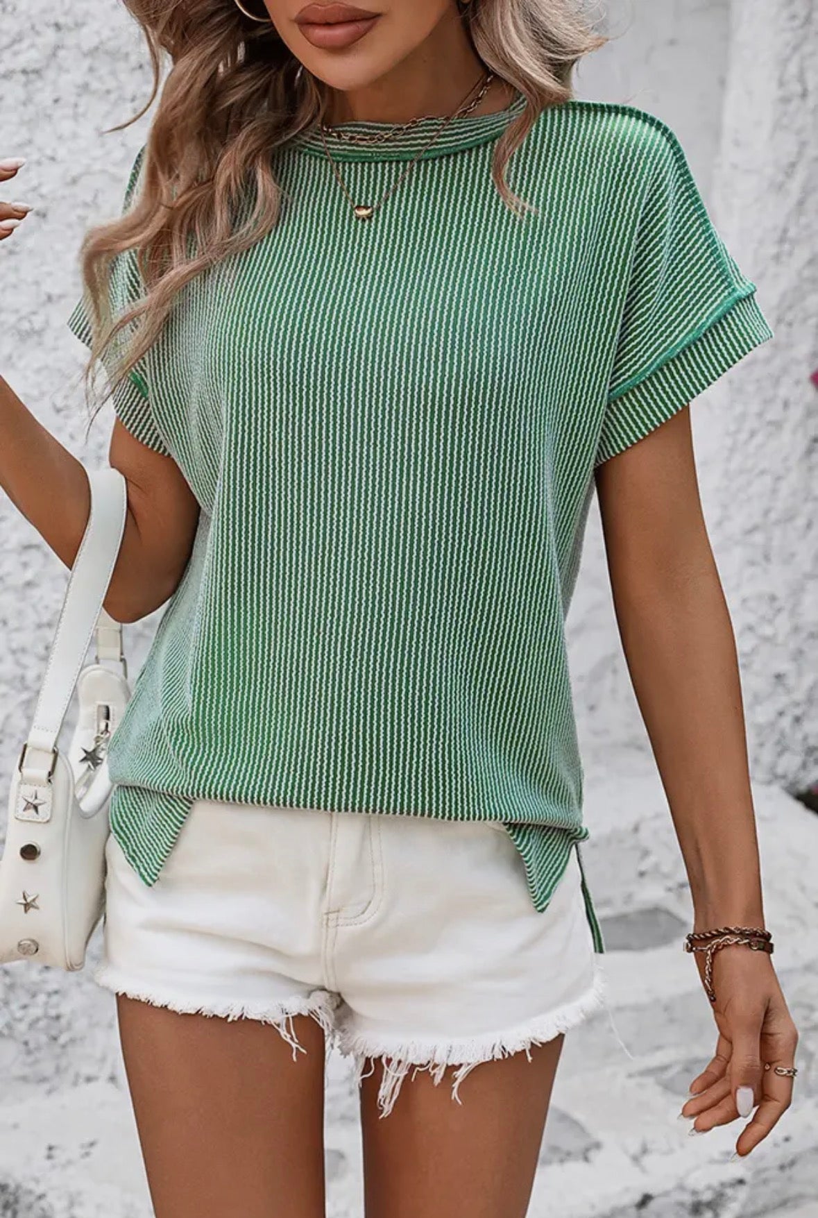 Green Ribbed Top