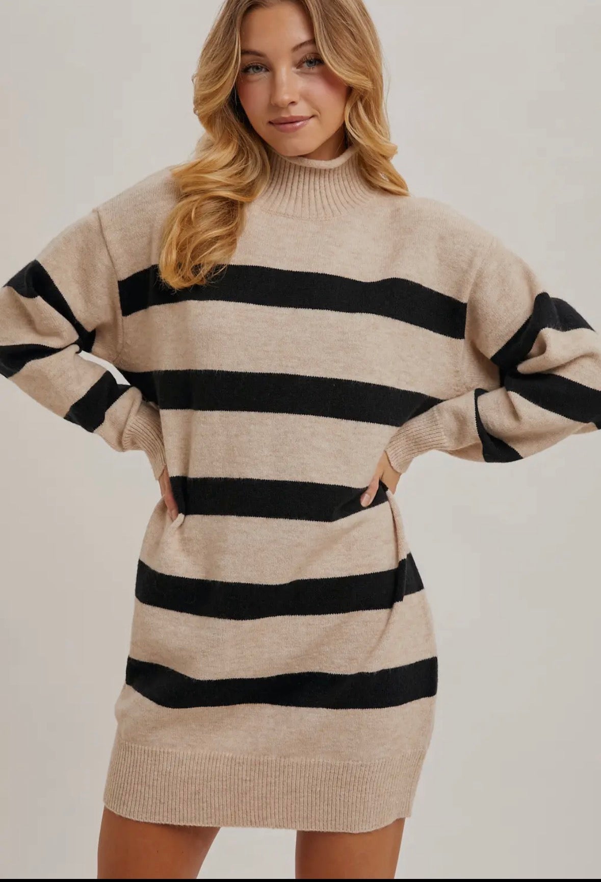 Turtleneck Striped Sweater Dress