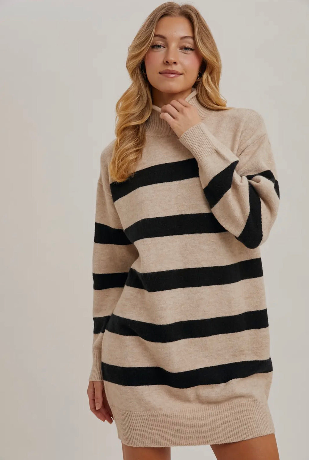 Turtleneck Striped Sweater Dress