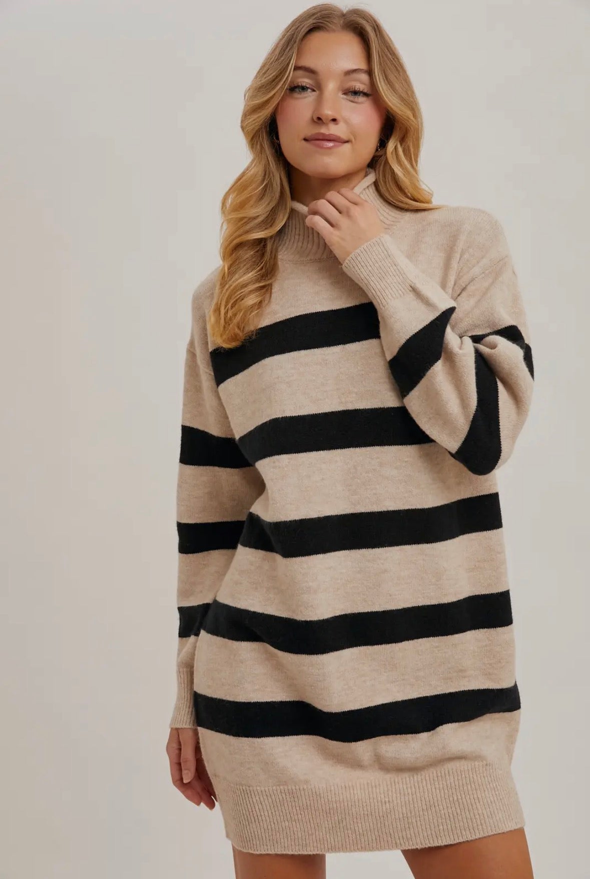 Turtleneck Striped Sweater Dress