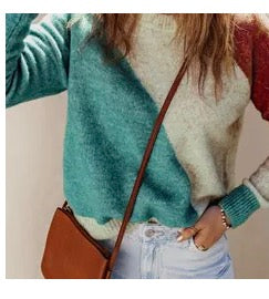 Green Tan Rust Color Block Sweater
