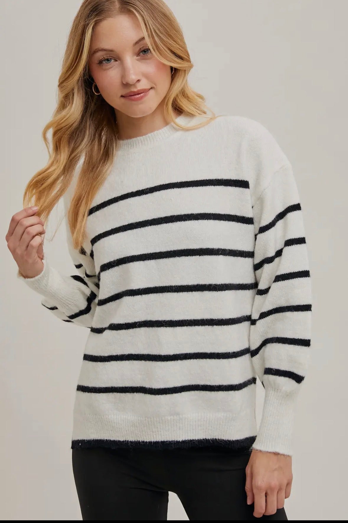 White And Black Striped Sweater