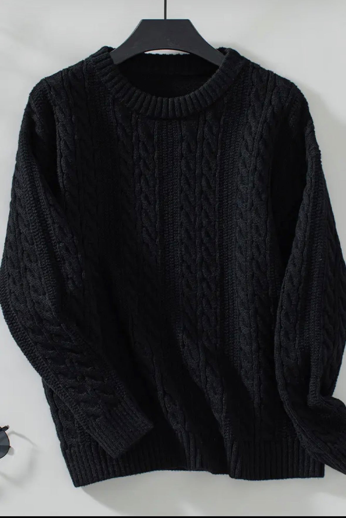 Black Vintage Twist Cable Knit Sweater