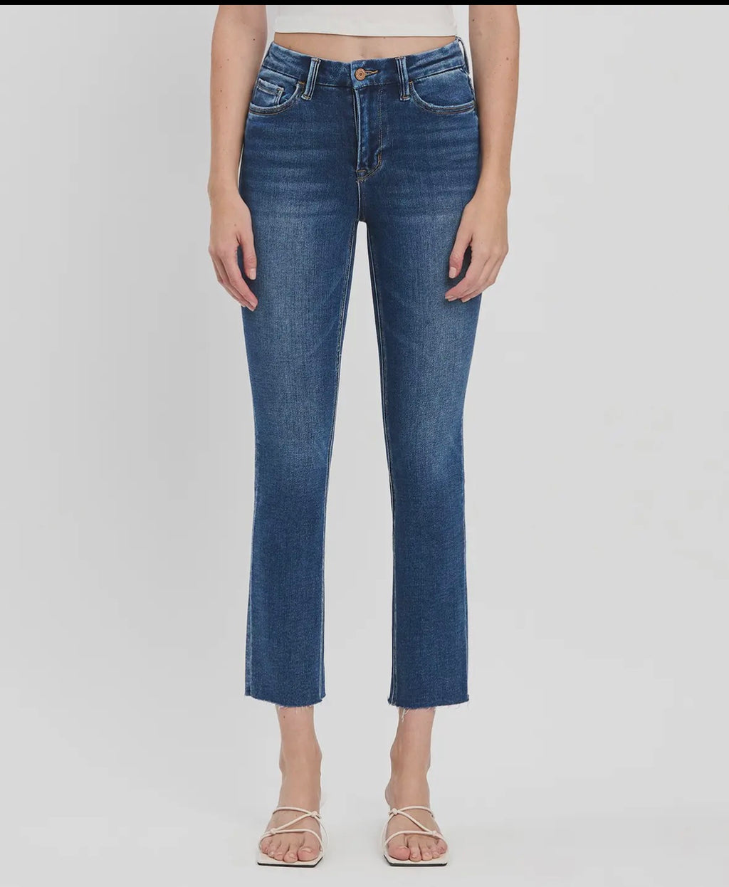 High Rise Crop Slim Straight Jeans