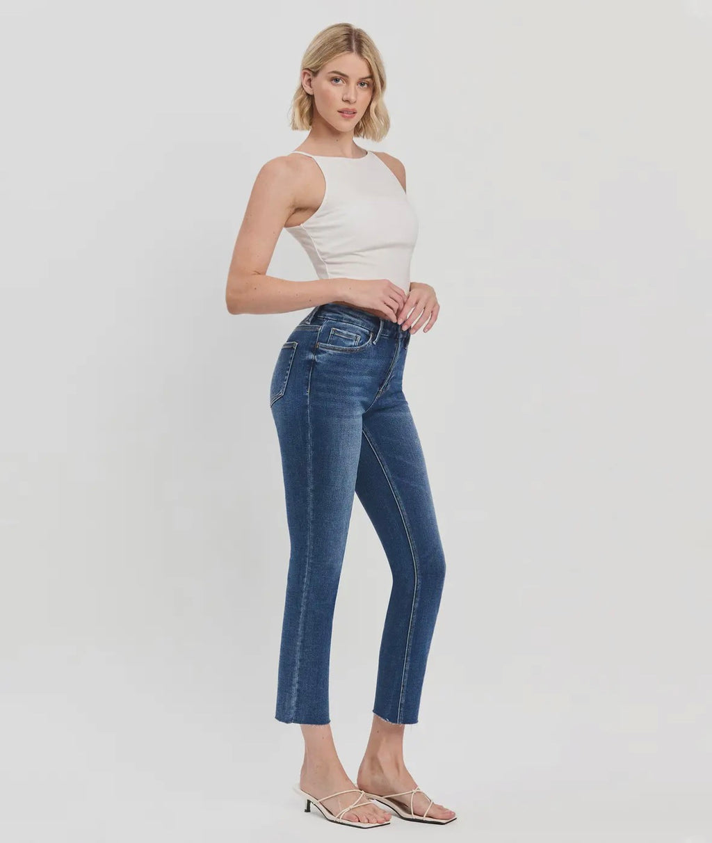 High Rise Crop Slim Straight Jeans