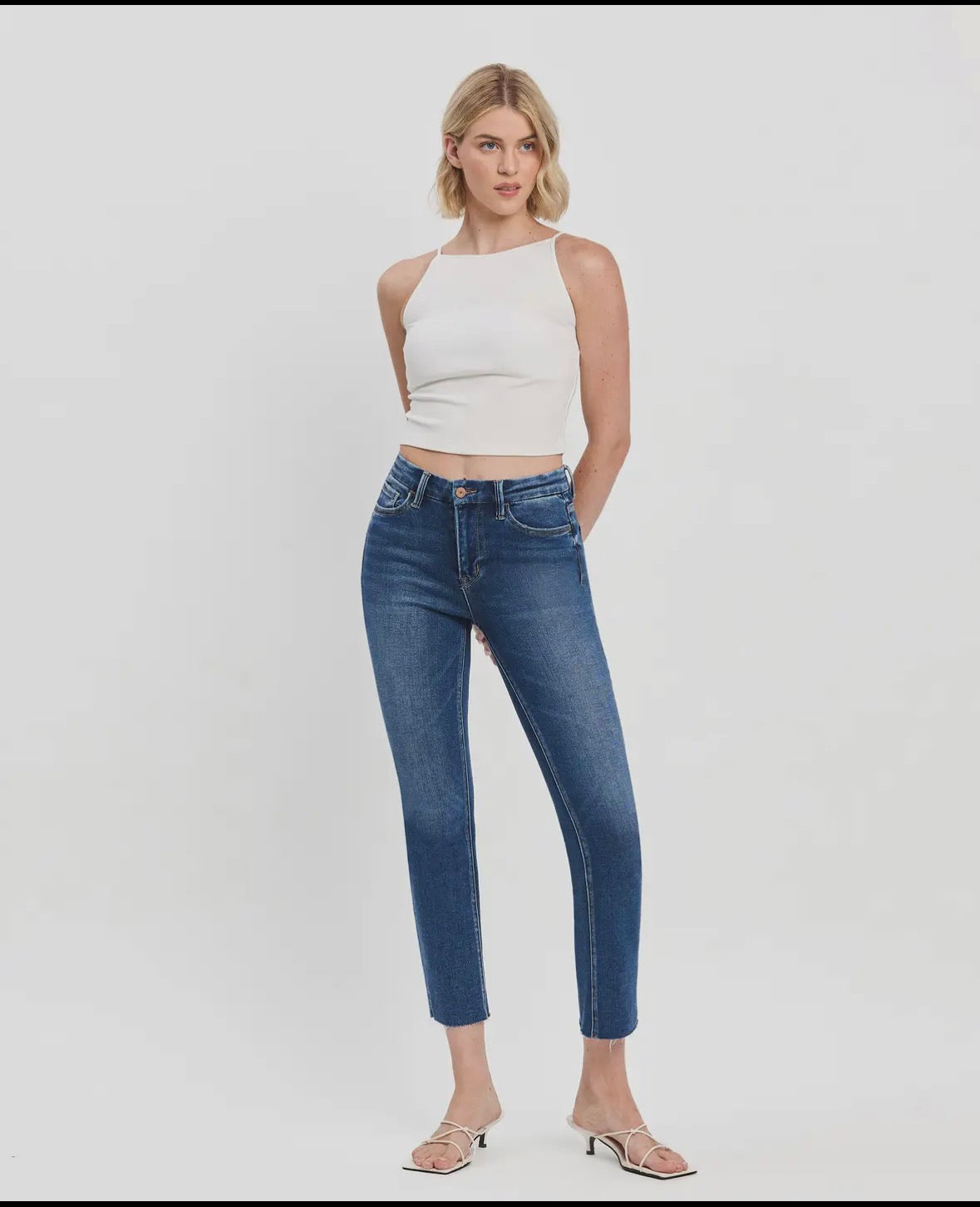 High Rise Crop Slim Straight Jeans