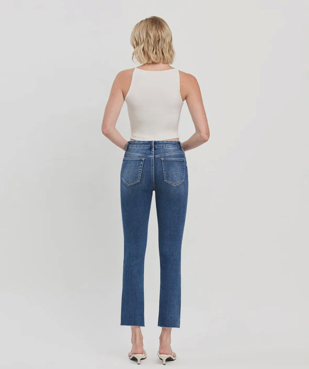 High Rise Crop Slim Straight Jeans