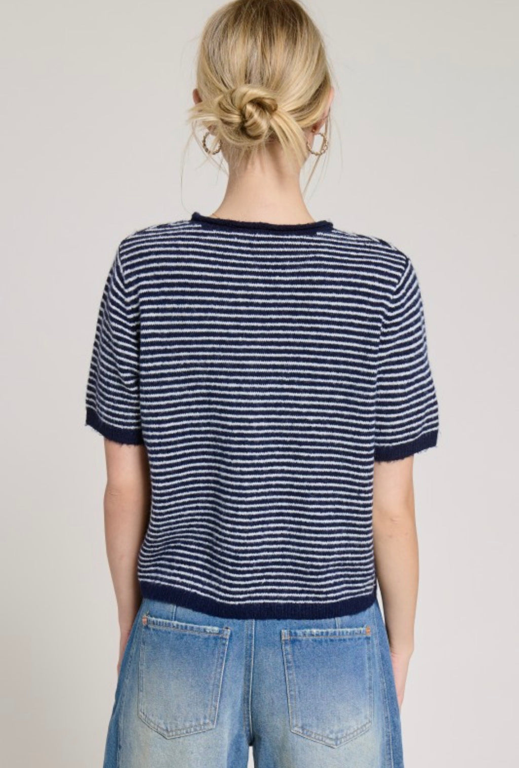 Striped Short Sleeve Button Down Cardigan