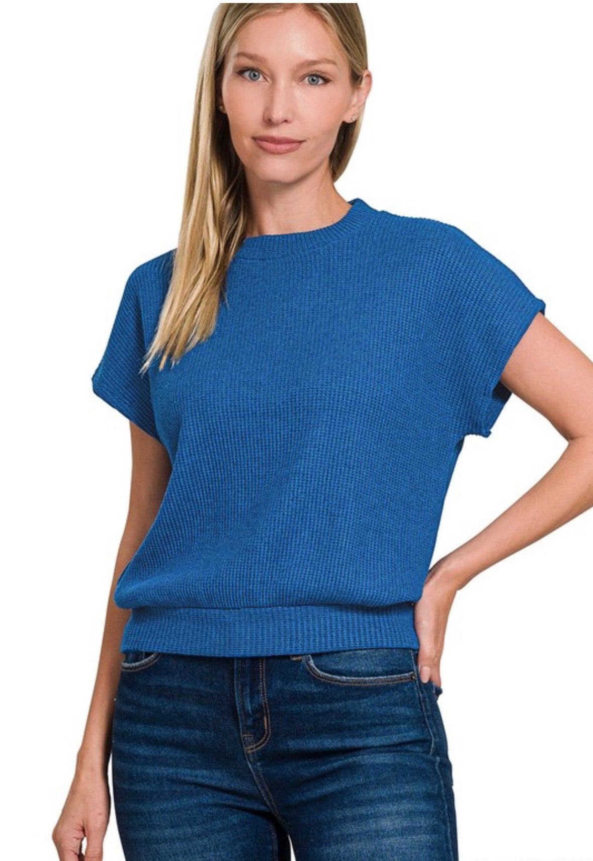 Round Neck Banded Bottom Short Sleeve Top