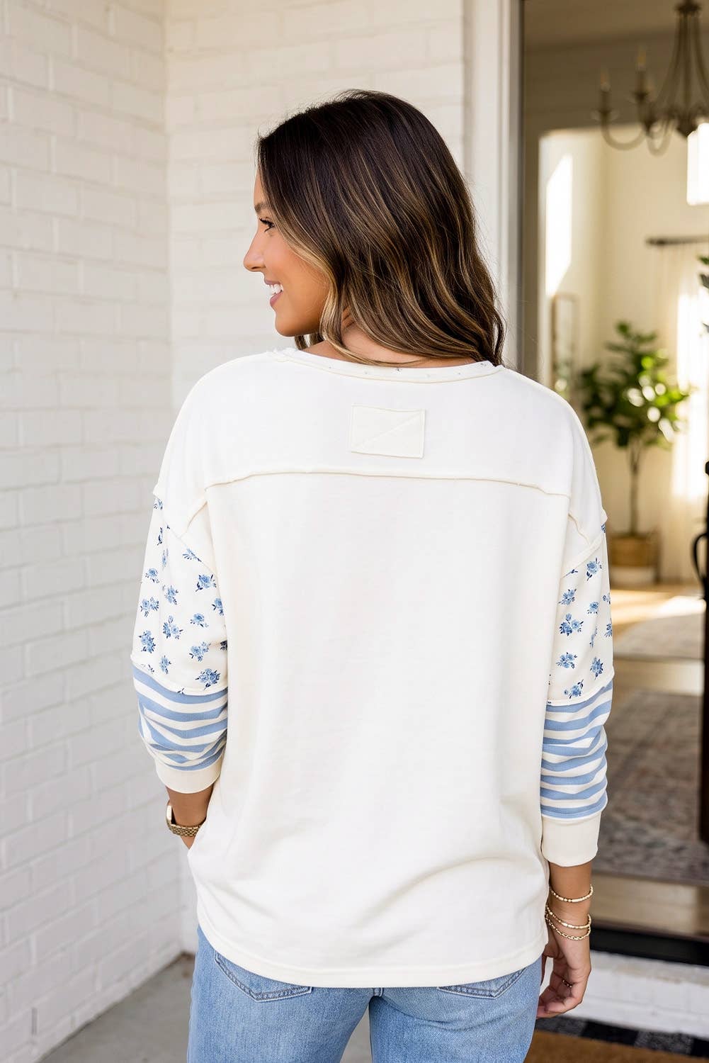 Floral Striped Patchwork long sleeve Top