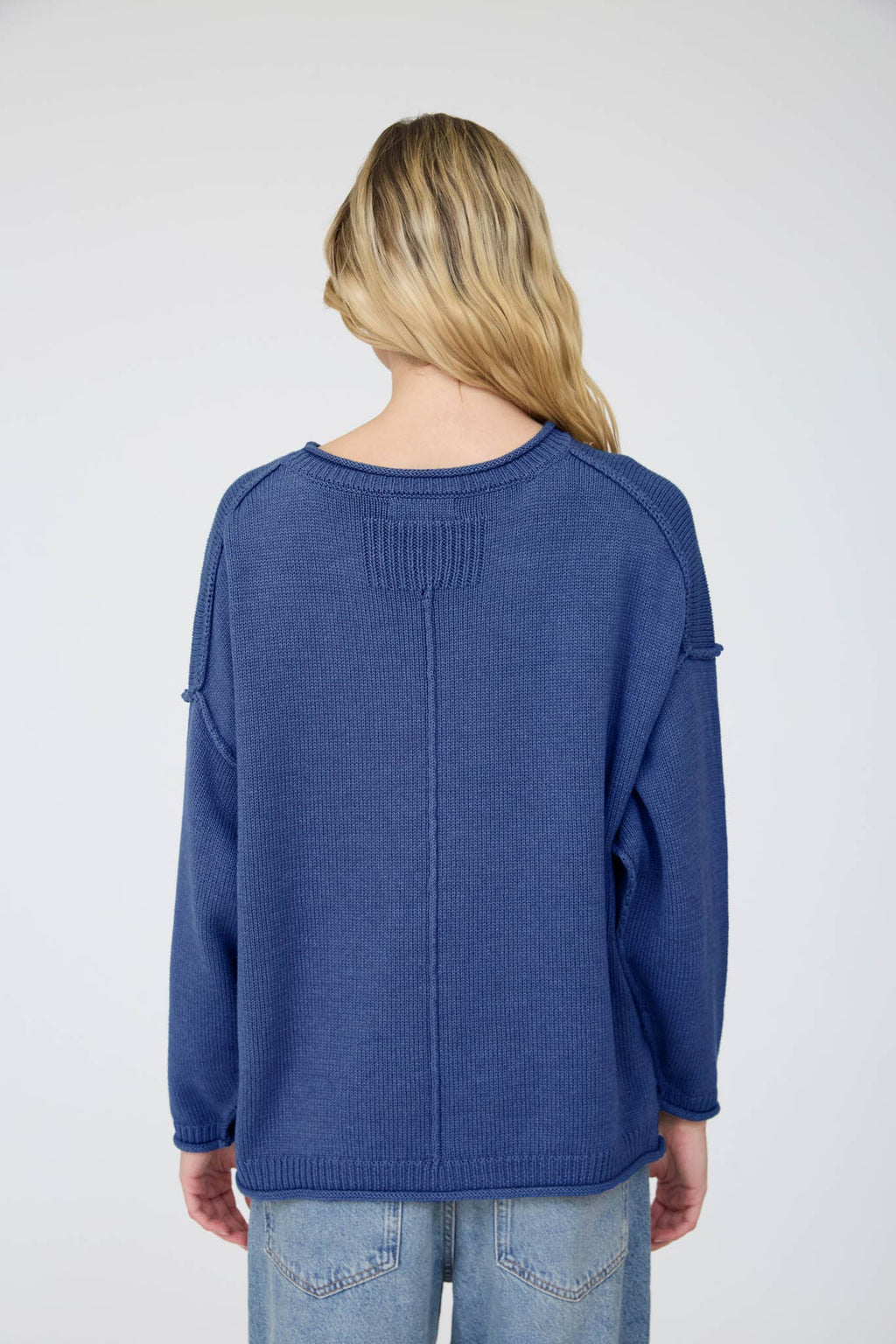 RAW EDGE EXTENDED SHOULDER LONG SLEEVE SWEATER