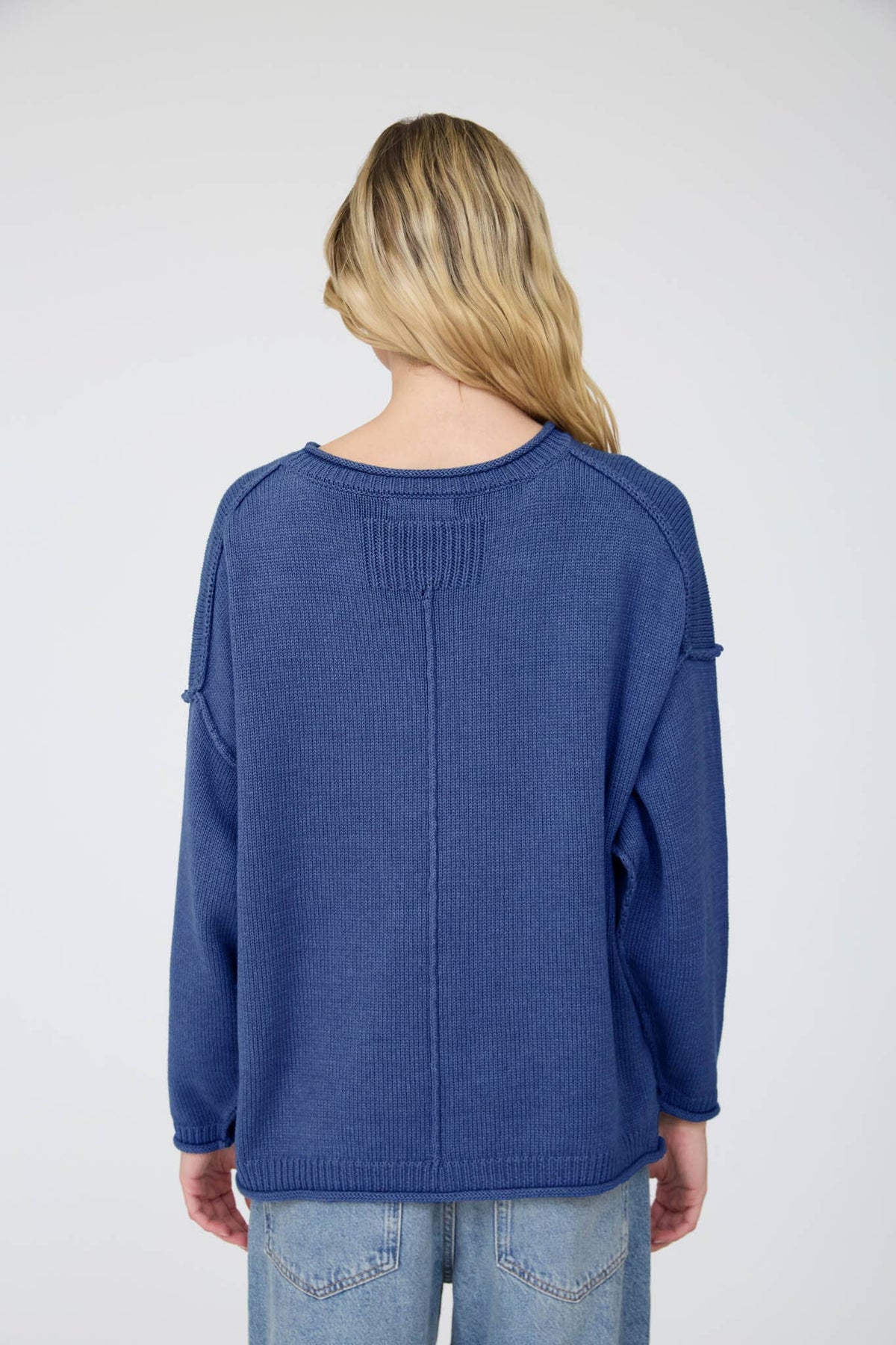 RAW EDGE EXTENDED SHOULDER LONG SLEEVE SWEATER