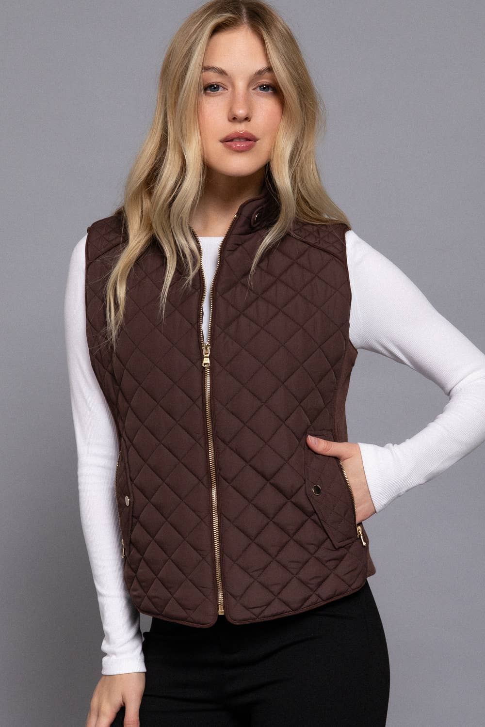 SUEDE PIPING QUILTED PADDING VEST